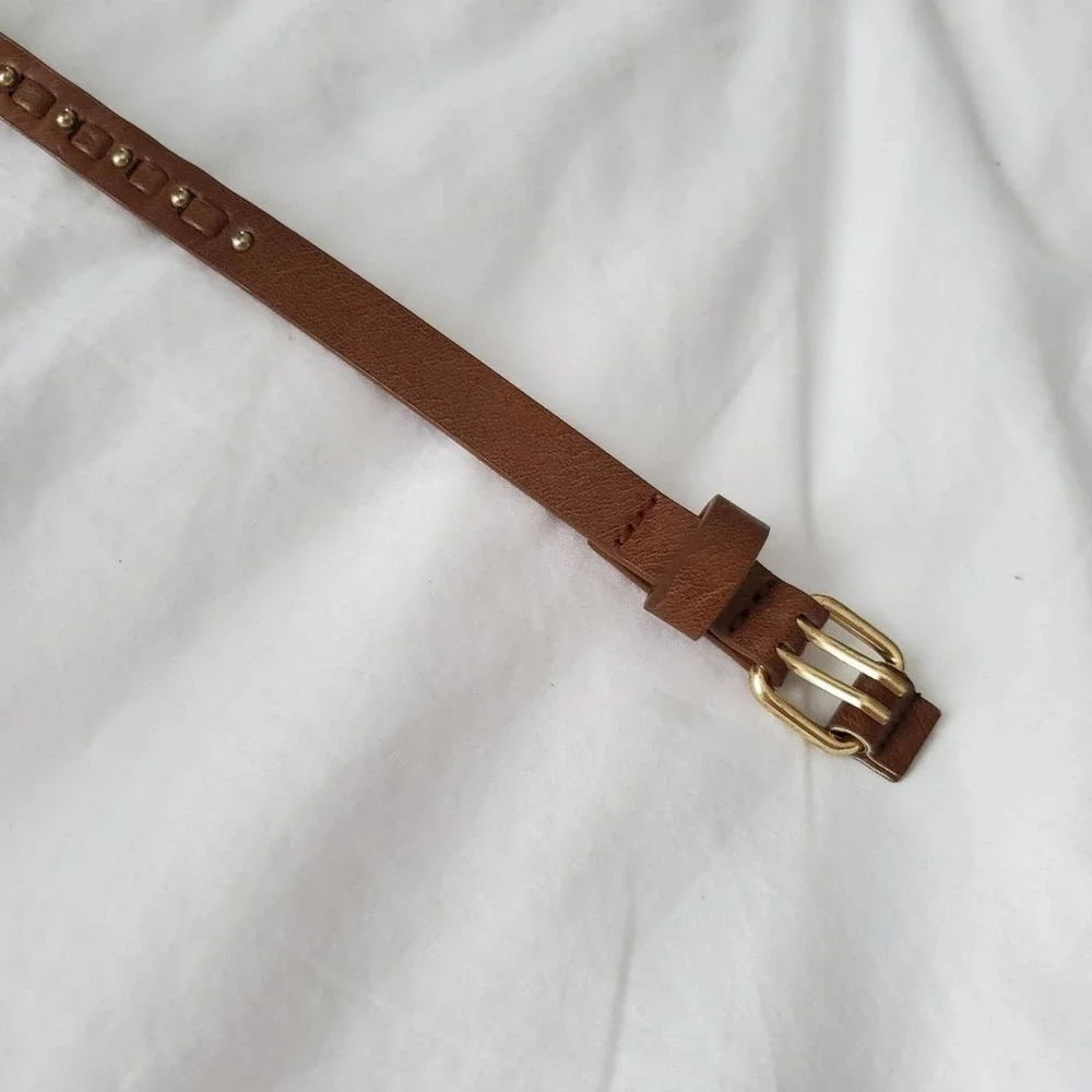 Faux Leather Belt Brown Gold Stud Size S/M